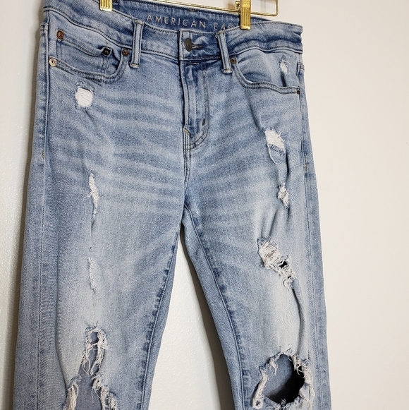 American Eagle Outfitters Next Level Distressed Skinny Jeans Light Blue Denim - Picture 2 of 13